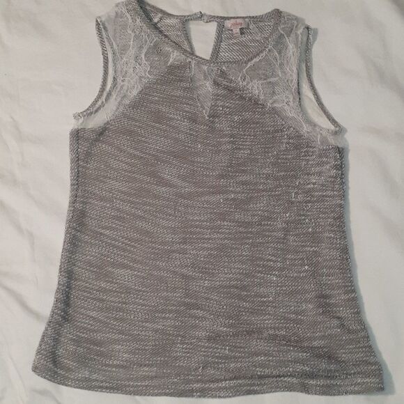 Pixley Heathered Tan Sleeveless Sweater‎ Lace Tank - Picture 1 of 6